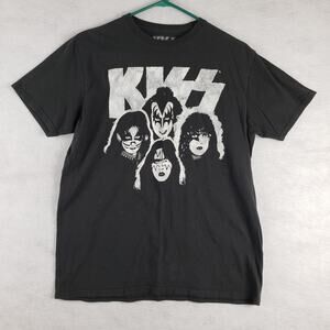 Kiss Size L Black And White Logo Graphic Band Tee 100% Cotton‎ 70's Hard Rock